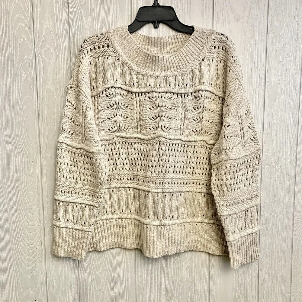 Club Monaco Mixed Pointelle Sweater Oatmeal Beige Cream Size XL NWT - Picture 5 of 9